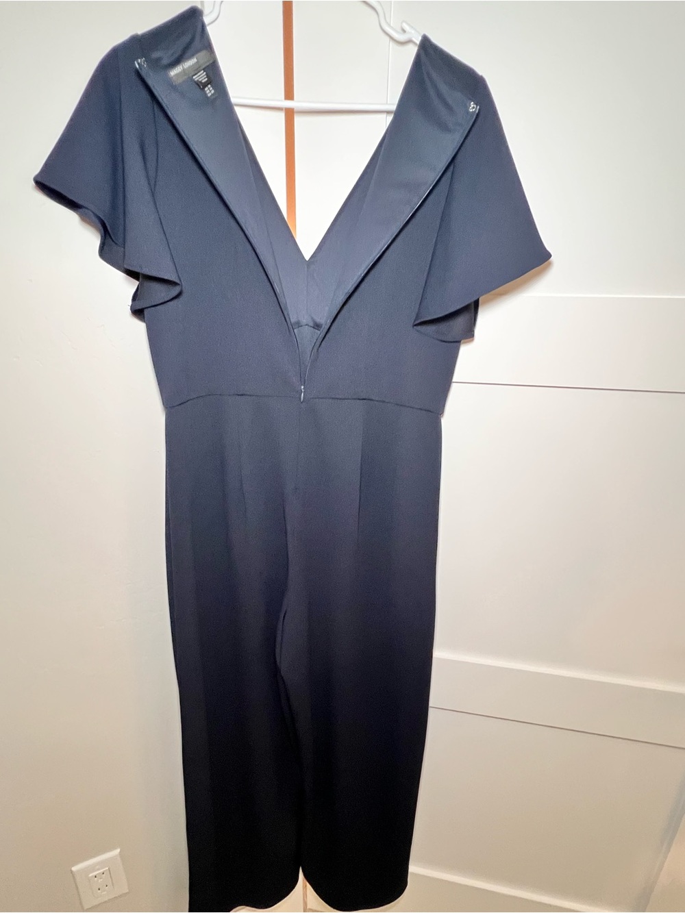 Maggy London Navy Blue V-Neck Flutter Sleeve Jumpsuit Size 10